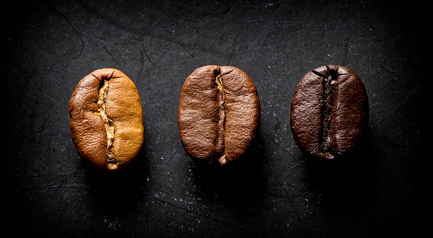 Виды обжарки арабики: светлая (Light Roast), средняя (Medium Roast) и темная (Dark Roast)