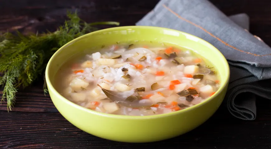 Постный рассольник с рисом