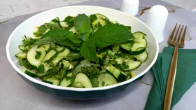 Салат с огурцом, мятой и укропом