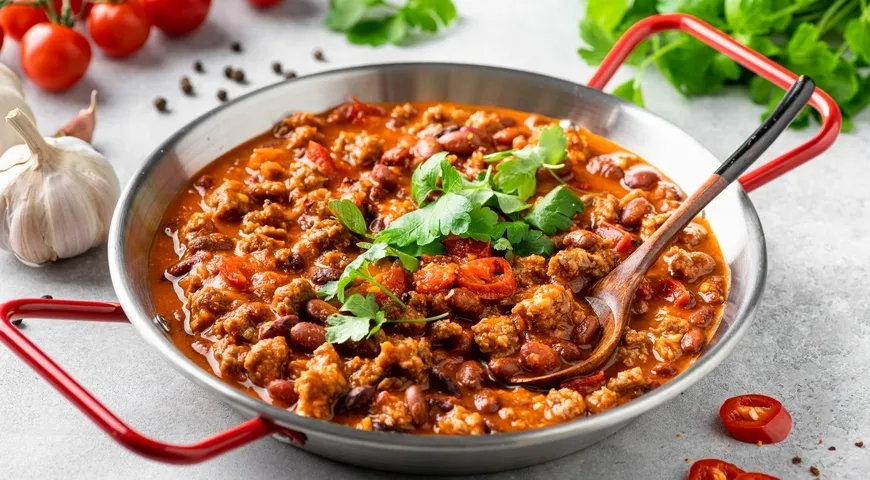 Рецепт чили кон карне с консервированной фасолью, курицей и колбасками