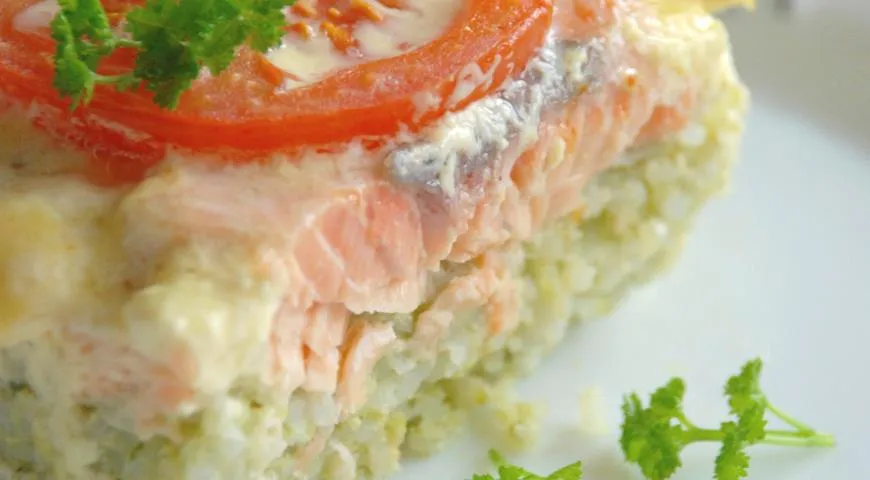 Рецепт рисовой запеканки с лососем