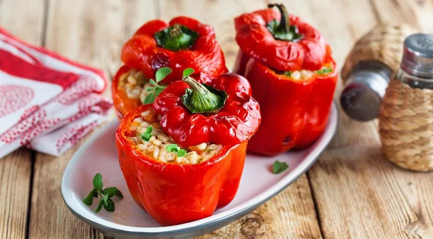 Рецепт перца, фаршированного перлотто (можно использовать перец Гогошар)