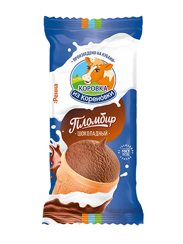 КОРОВКА ИЗ КОРЕНОВКИ Мороженое пломбир в вафельном стаканчике шоколадное100г