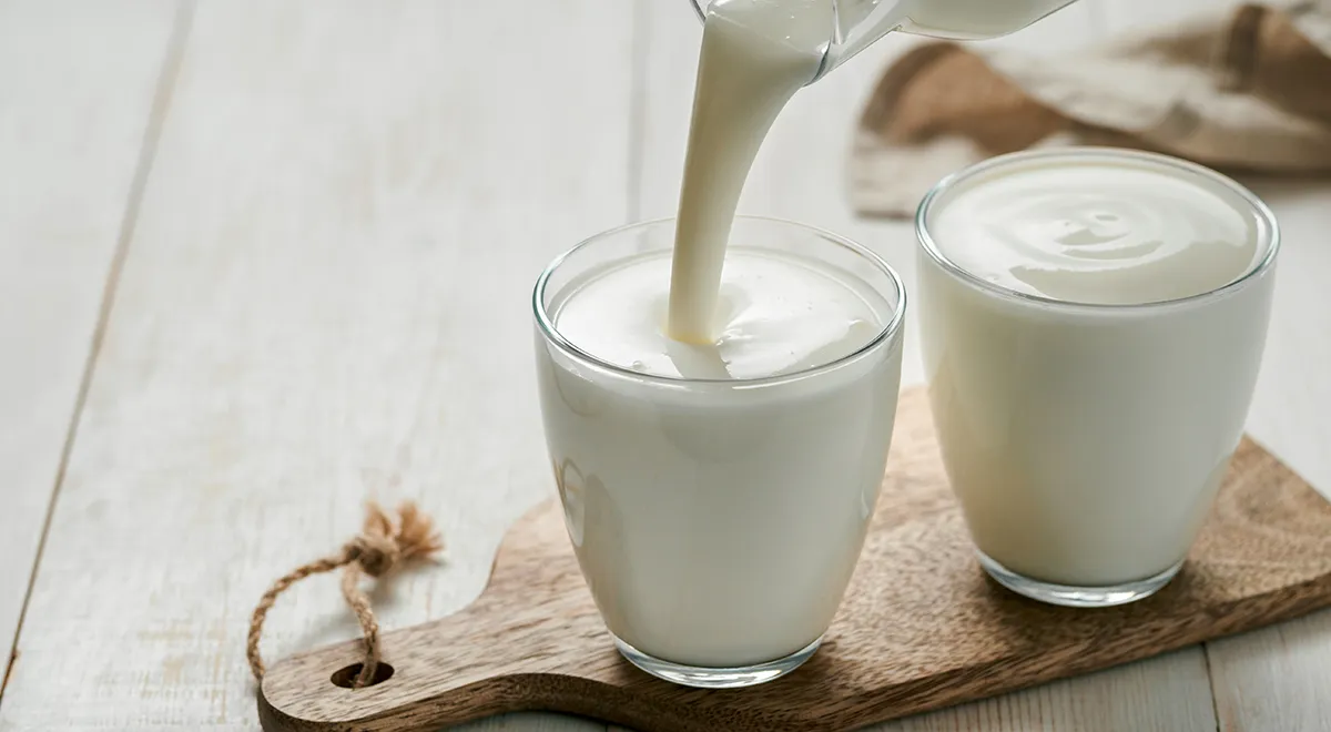 Свежий кефир 3,2% имеет чистый белый или слегка кремовый оттенок, без серости или желтизны