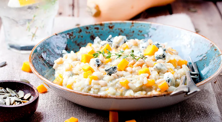 Ризотто с тыквой и сыром дорблю