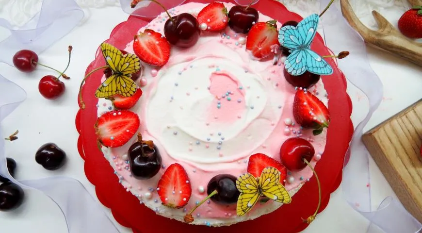 Рецепт торта "Пища ангела" с малиновым конфи