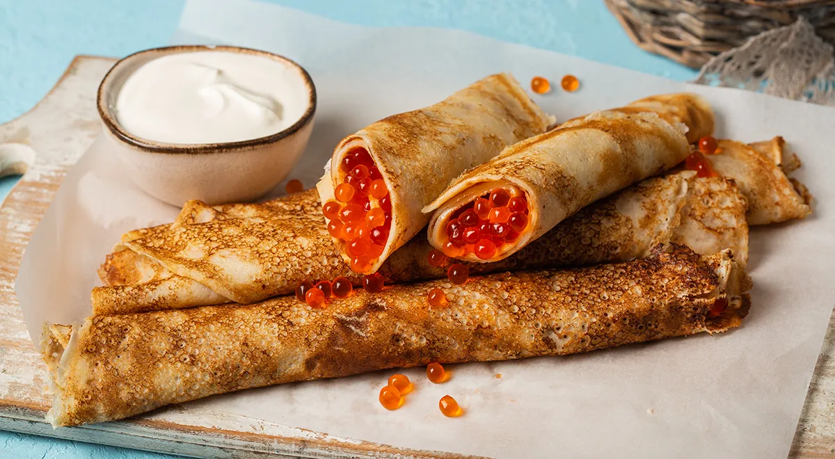 Рецепт блинов с лососевой икрой