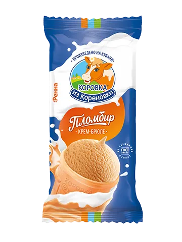 КОРОВКА ИЗ КОРЕНОВКИ Мороженое пломбир в вафельном стаканчике крем-брюле 100г