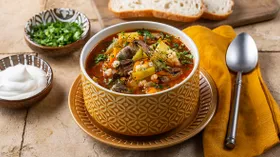 Рассольник с куриными сердечками