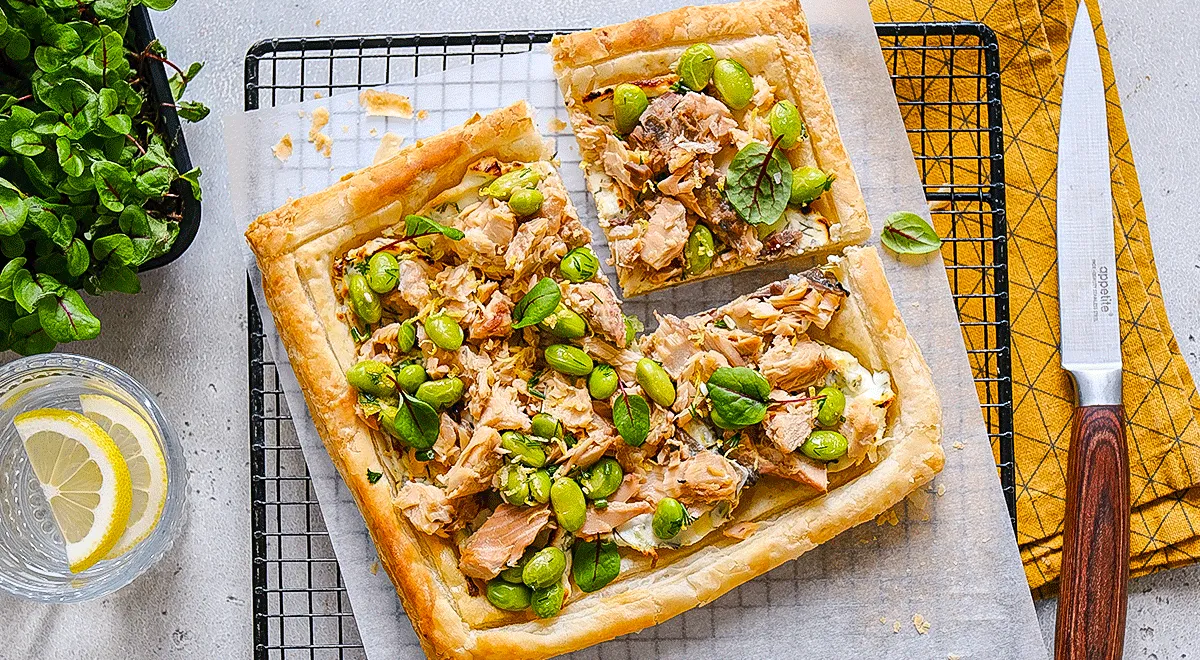 Тарт с горбушей и бобами