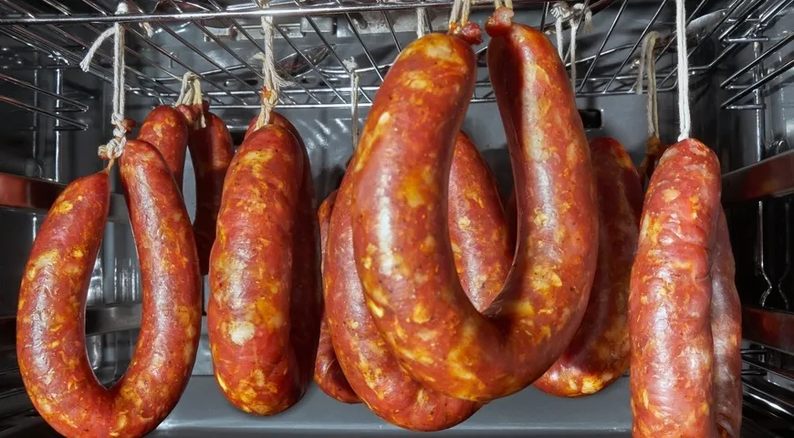 Краковская колбаса домашнего приготовления после копчения