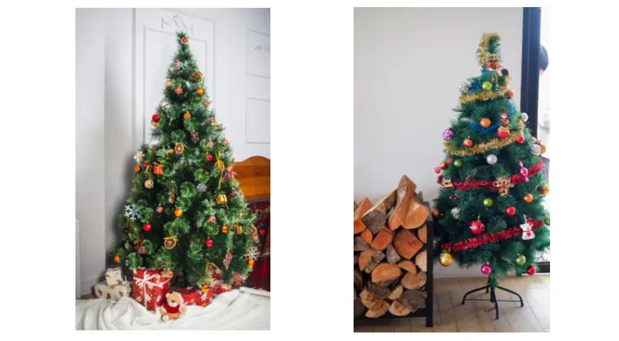 Традиционно украшенные новогодние елки, без ненужного обилия игрушек