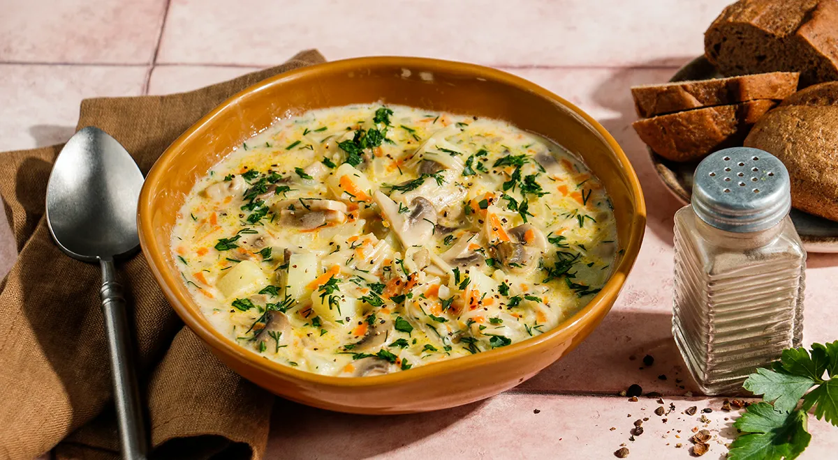 Рецепт сырного супа с шампиньонами и вермишелью