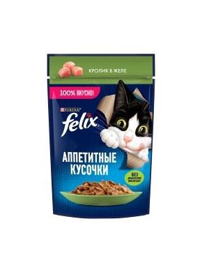 Влажный корм Felix Аппетитные кусочки для взрослых кошек, с кроликом в желе 75 г