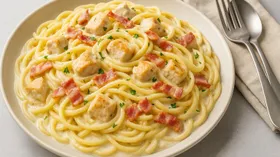 Паста Карбонара с курицей и сливками