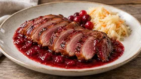 Подкопченная грудка дикой утки с клюквенным соусом