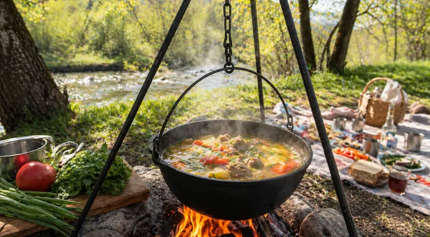 Шулюм в казане не майском пикнике