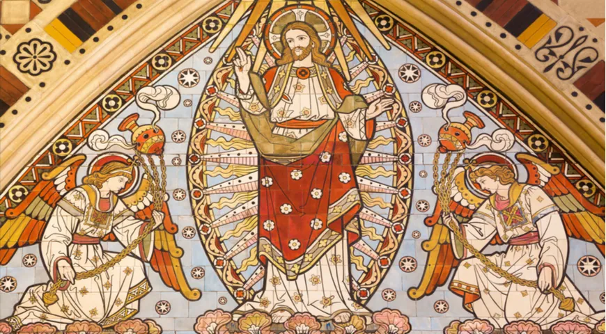 Деталь плиточной мозаики Вознесение Господне в церкви Всех Святых, 1873 г., Лондон, Великобритания