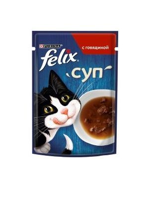 Влажный корм Felix Суп для взрослых кошек, с говядиной, пауч, 48г