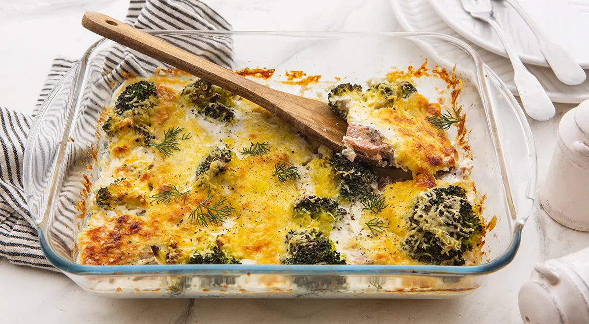 Рецепт горбуши с брокколи, запеченной в сливках