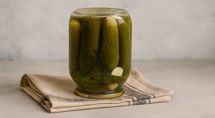 Маринованные огурцы в литровой банке