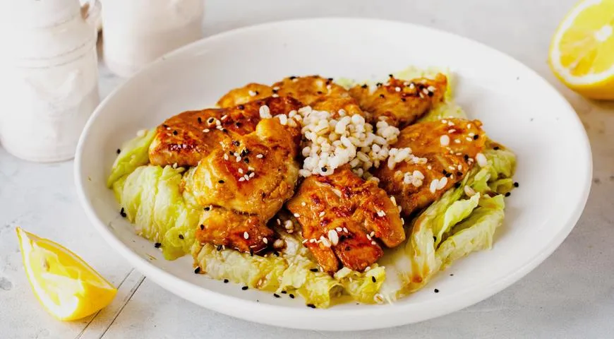 Рецепт нельмы терияки с капустой и перловкой