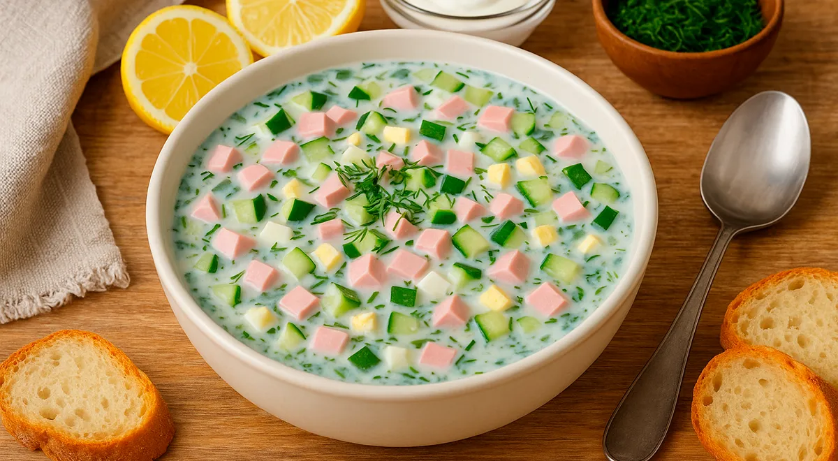 Окрошка на кефире с колбасой