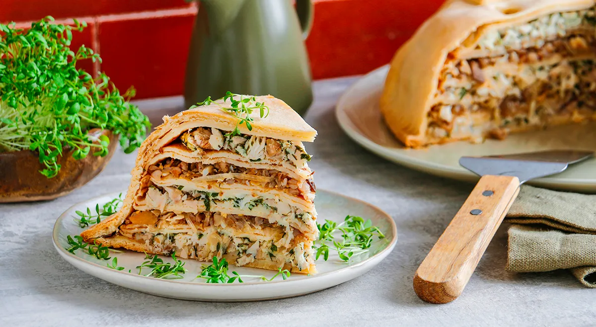 Рецепт курника с курицей, гречневой кашей и грибами