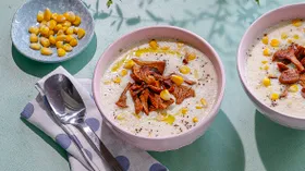 Суп с кукурузой, лисичками и сливками