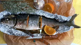 Лакедра с апельсином, запечённая в духовке