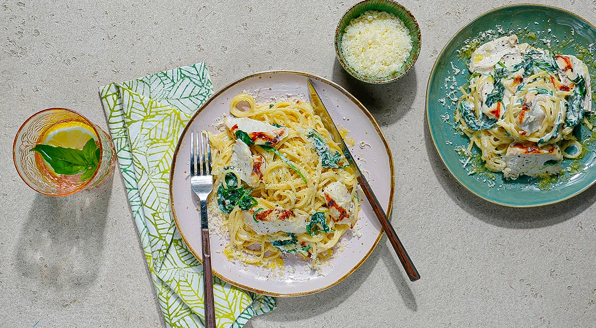 Спагетти с курицей на гриле