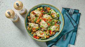 Постные вареники с гарниром из овощей