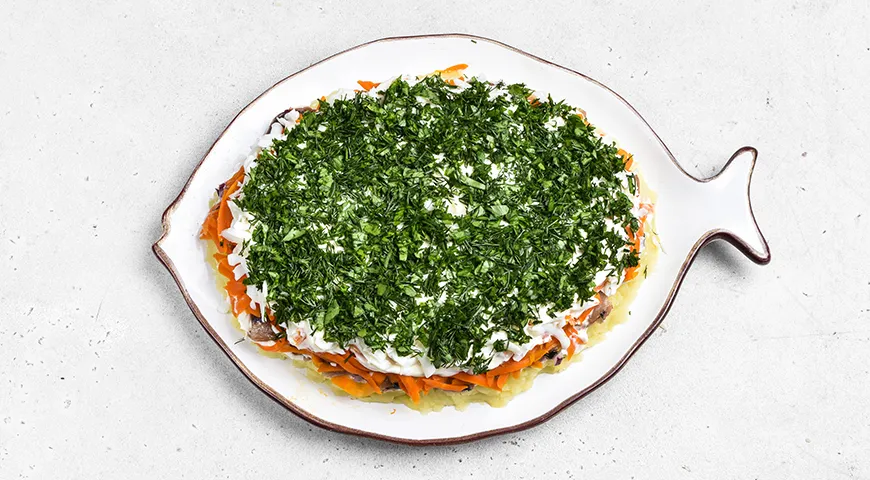 Селедка под шубой без свеклы