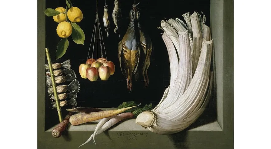 Хуан Санчес Котан, «Натюрморт с дичью, овощами и фруктами» (кардон – справа), 1602 г., Музей Прадо
