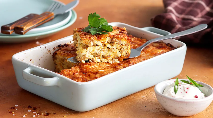 Запеканка с рисом и фаршем