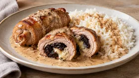 Рулетики из свинины с черносливом и сыром