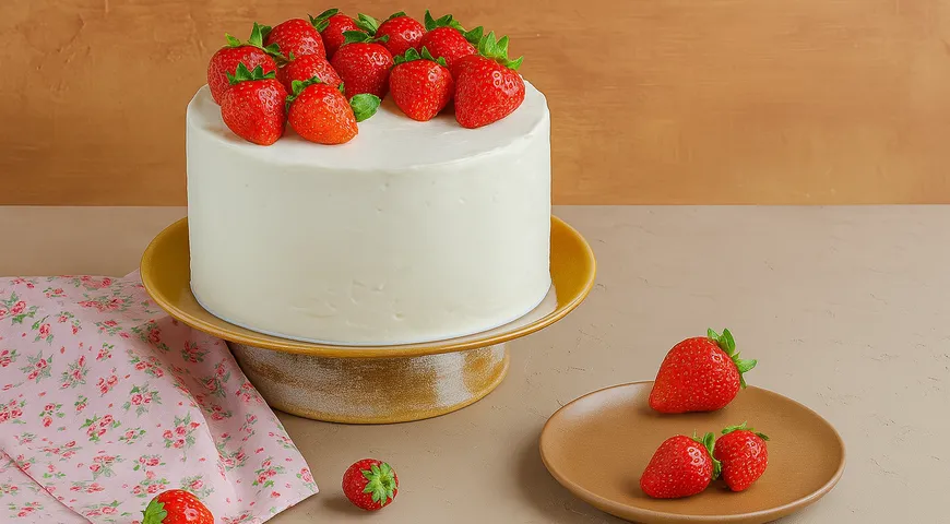Торт “Молочная девочка” с клубникой
