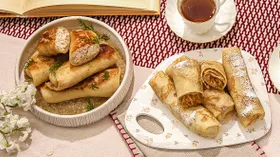 Блинчики, фаршированные мясом курицы