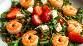 Салат с руколой, креветками и клубникой «Нежность»