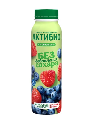 АКТИБИО Биойогурт б/сах клубника/черника 1,5% 260г