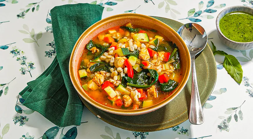 Суп из индейки с перловкой и овощами