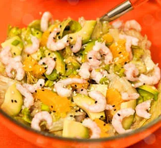 Салат с креветками и апельсином, пошаговый рецепт на 86 ккал, фото, ингредиенты - Elen@Lat