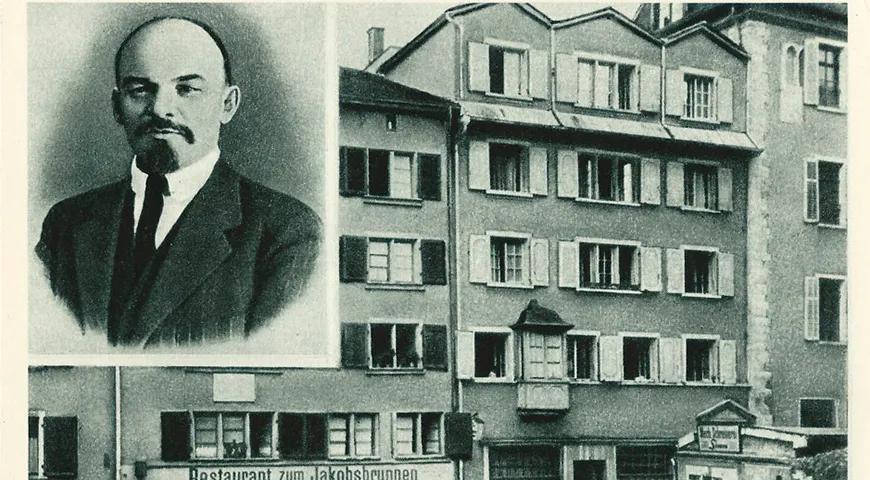 Дом по улице Шпигельгассе № 12 в Цюрихе, где жил В.И.Ленин с 21 февраля 1916 г. по 2 апреля 1917 г (Открытка издательства «Советский художник», 1965 год)