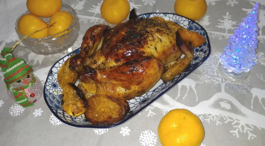 Запечённая курица с мандаринами