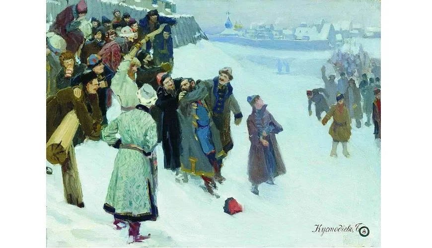 «Кулачный бой на Москва-реке», Б.М. Кустодиев, 1897